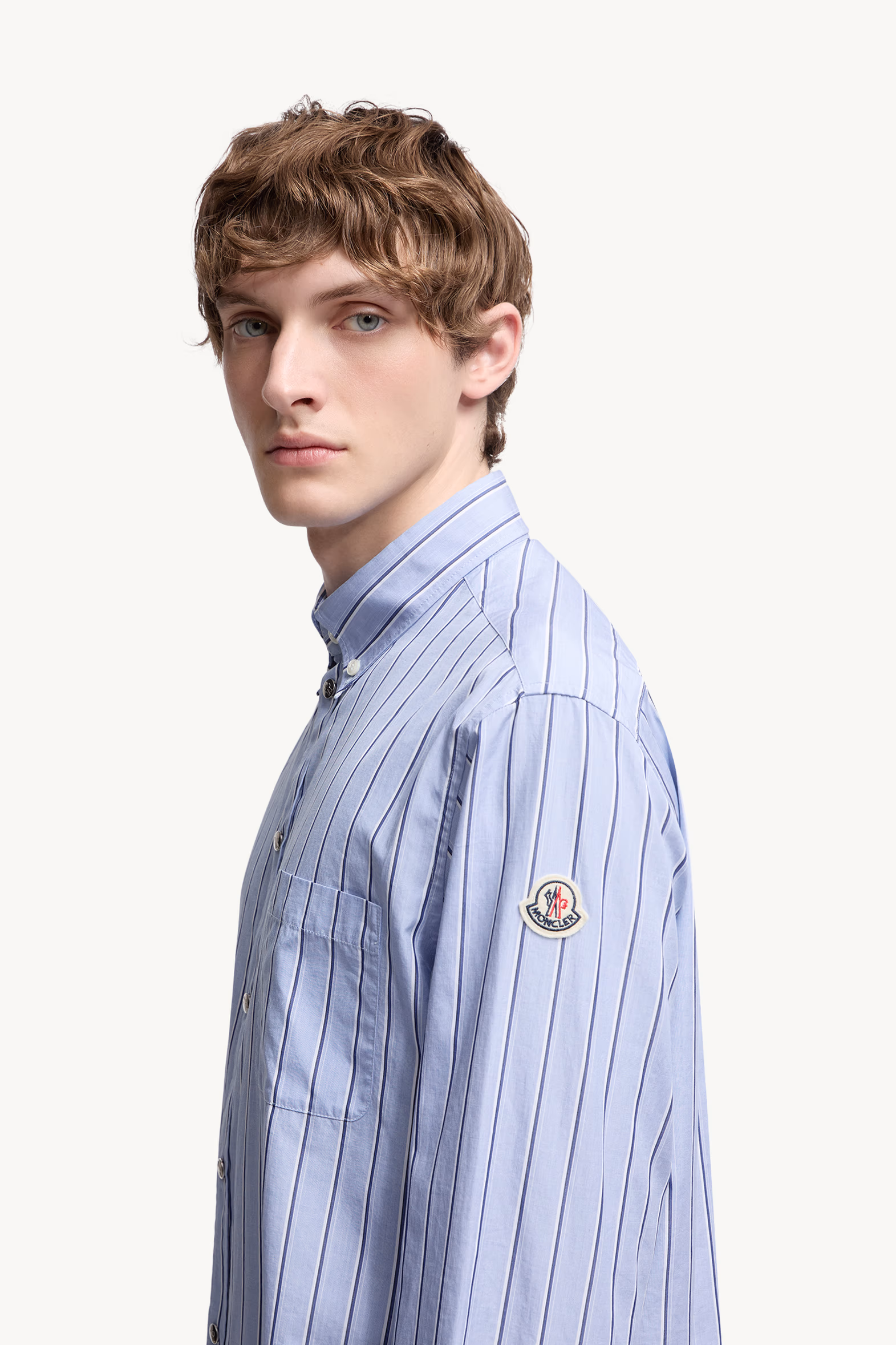Striped Oxford Cotton Long Sleeve Shirt Men Light Blue Moncler 4
